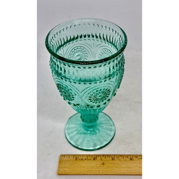 The Pioneer Woman Adeline 12-Ounce Footed Glass Goblet Turquoise Teal One - Picture 11 of 12